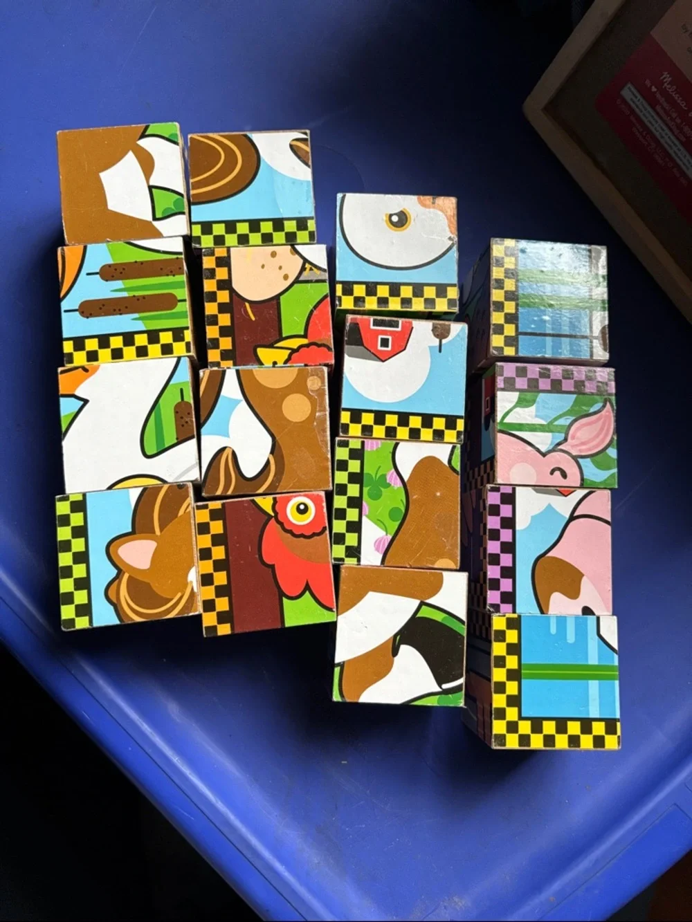 Melissa & Doug Wooden Cube Puzzle Blocks w/wooden tray Farm Animals colorful